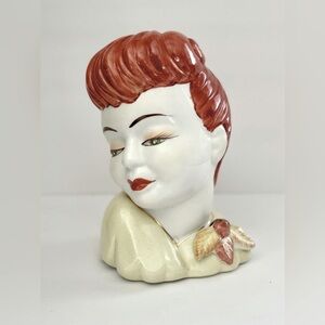Autumn Vintage Redhead Lady Head Vase Brush Holder